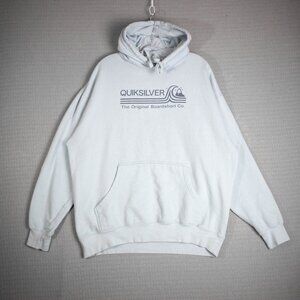 2000s Y2K Pale Blue Quiksilver Graphic Pullover Hoodie